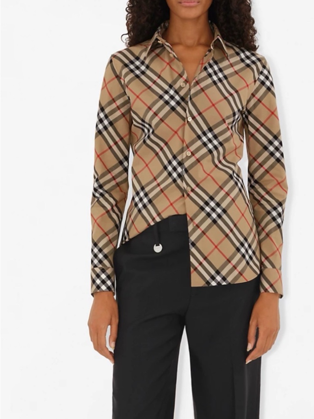 Burberry Beige Black Red Plaid Button-Down Shirt